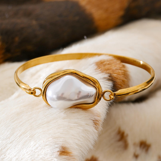 Baroque Pearl Bangle Bracelet 18K Gold-Plated Non-Tarnish
