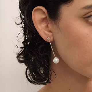 Bezel Pearl Drop Earrings – Stainless Steel