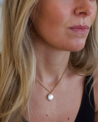 Coin Pearl Necklace – Freshwater Pearl – 18K Gold Non Tarnish