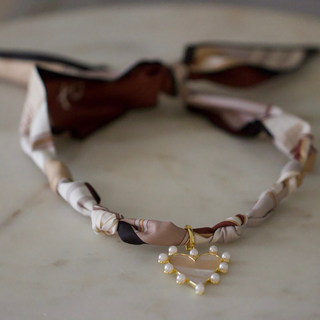 Mocha Pearl Heart Scarf Necklace