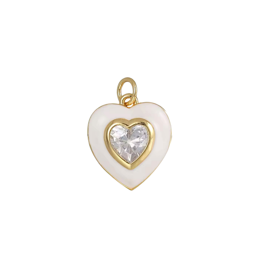 White Heart Charm with Stone