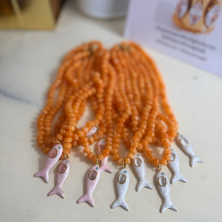 Maris Fish Beaded Necklace — Orange