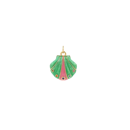 Tropical Seashell Charm ~ 14k Gold Plated Brass and Enamel