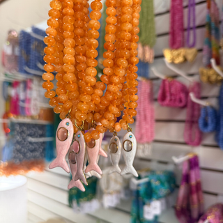 Maris Fish Beaded Necklace — Orange