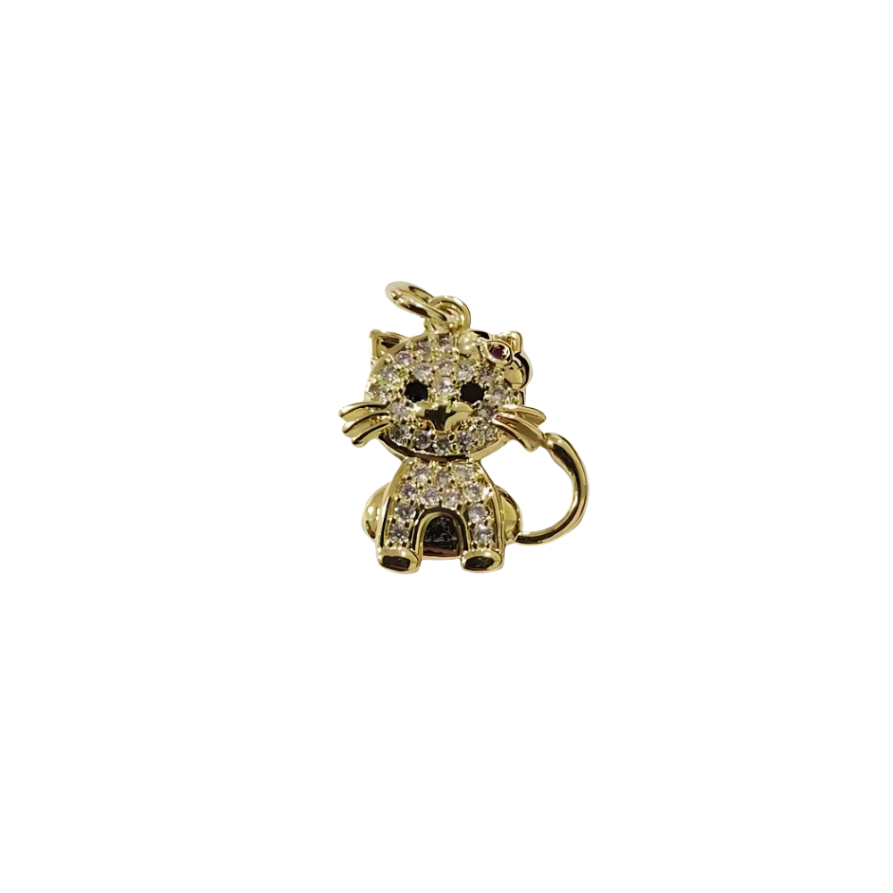 Sparkling Kitty Charm ~ 14k Gold Plated Brass Charm for Necklaces and Bracelets