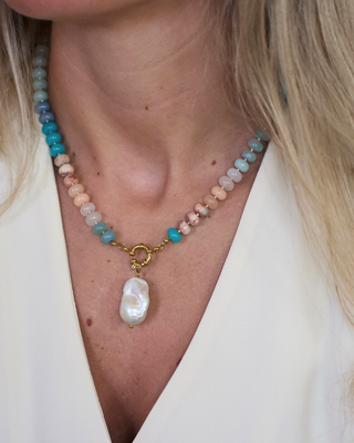 Coastal Haven Pearl Necklace – Mixed Gemstones Removable Baroque Pearl