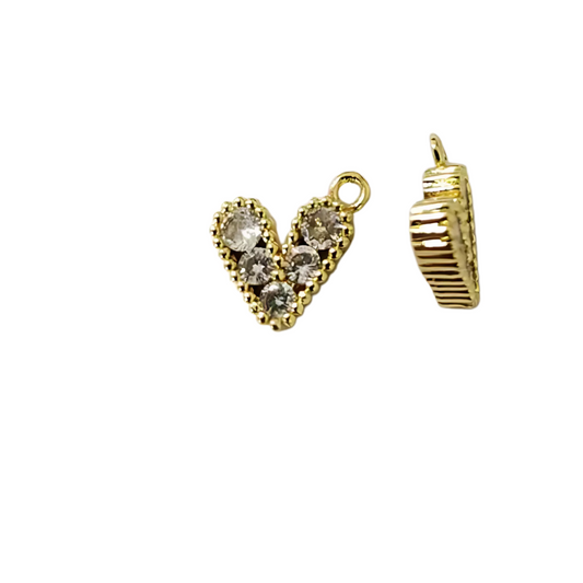 Sparkling Heart Charm ~ 18k Gold Plated Brass Charm for Necklaces and Bracelets