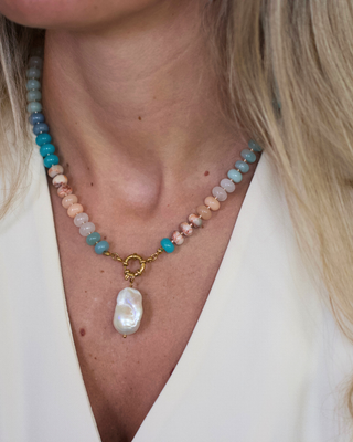 Coastal Haven Pearl Necklace – Mixed Gemstones Removable Baroque Pearl