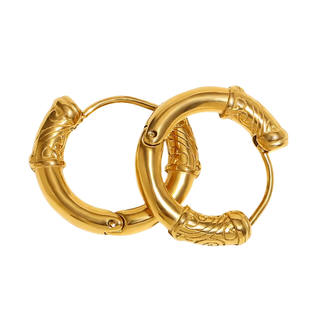Engraved Gold Hoop Earrings 18k Gold Non Tarnish