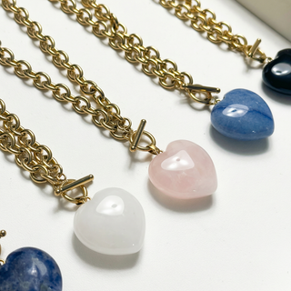 Gemstone Heart Toggle Necklace - Stainless Steel