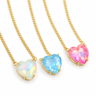 Opal Dream Heart Pendant Necklace 14K Gold Plated