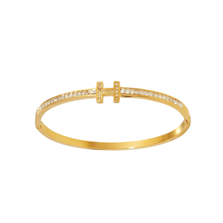 18K gold Crystal Bar Hinged Bangle with pavé crystal detail and polished finish