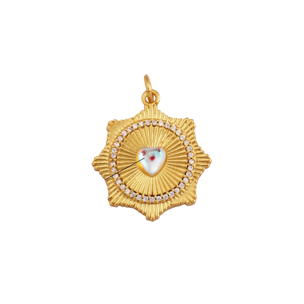 Radiant Heartburst Charm ~ 14k Gold Plated Brass with CZ Stones