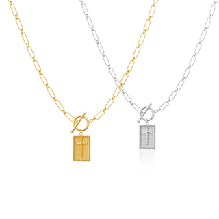 Framed Cross Toggle Necklace 18k Gold Non Tarnish