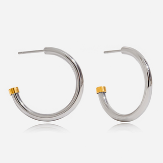 Everyday Two Tone Hoops 18k gold and silver polished non-tarnish earrings with post back closure