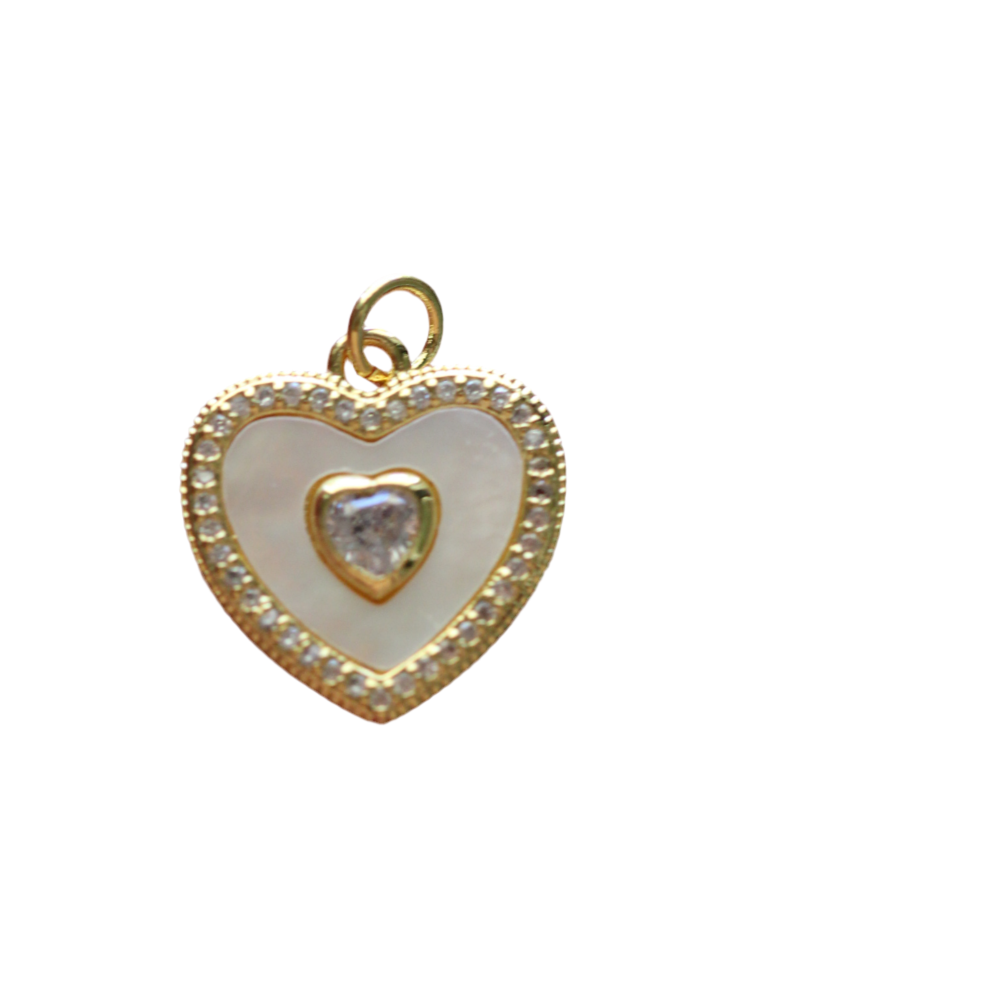 Eternal Love Heart ~ 14k Gold Plated Charm with Mother of Pearl