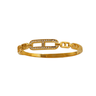 18K gold Pavé Link Bar Bangle with sparkling crystal accents and hinged snap closure