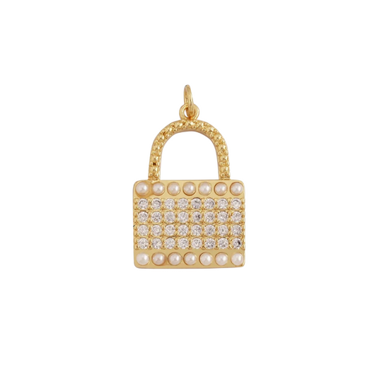 Pearly Lock Charm ~ 14k Gold Plated Brass