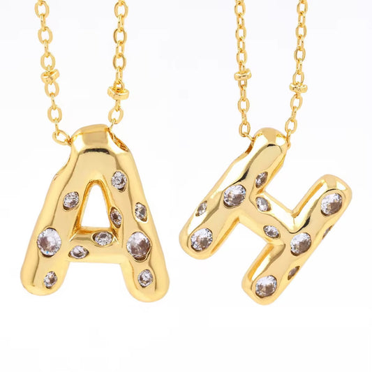 Bubble Letter Necklace ~ Deep South Originals ~ PVD Gold with CZ Inlay