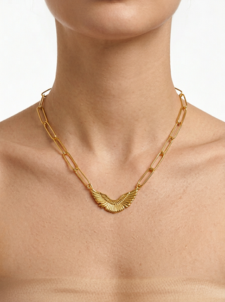 Angel Wing Necklace 18K Gold-Plated Non-Tarnish Paperclip Chain