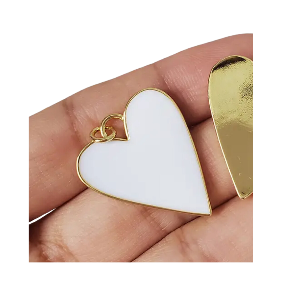 Large Heart Charm ~ 18k Gold Plated Brass with Enamel