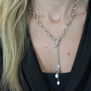 Pearl Heart Tassel Toggle Necklace 18K Gold-Plated Non-Tarnish