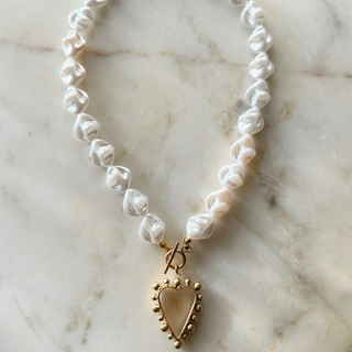 Baroque Pearl Heart Necklace - Stainless Steel