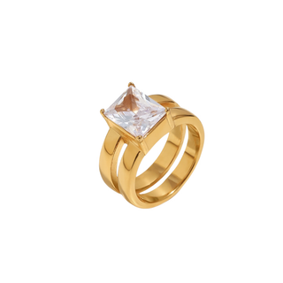 Monroe Square Stone Ring – 18K Gold-Plated Stainless Steel