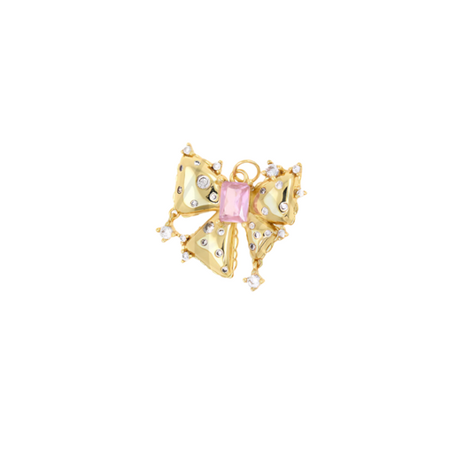 Princess Bow Charm~ 18k Gold Plated Brass & Pink Stone Charm for Necklaces and Bracelets