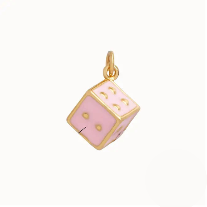 Lucky Dice Charm ~ 14k Gold Filled with Enamel Charm