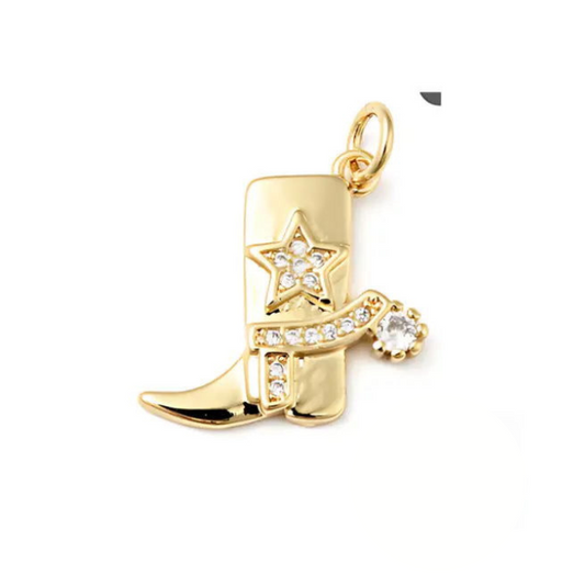 Pavé Gold Cowboy Boot~ 14k Gold Plated Brass Charm for Necklaces and Bracelets