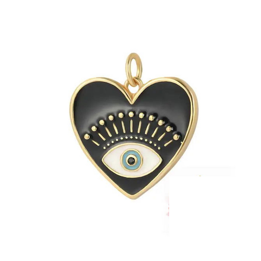 Black Heart with Eye Charm ~ 14k Gold-Plated Charm for Necklaces and Bracelets