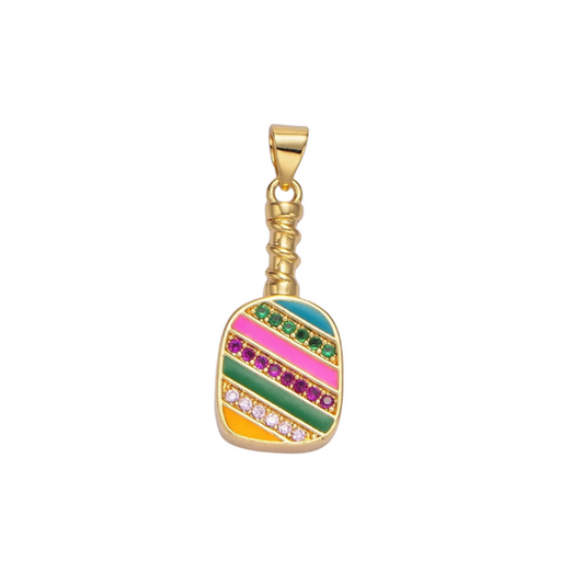 Pickleball Paradise Charm ~ 24k Gold Filled with Gemstones