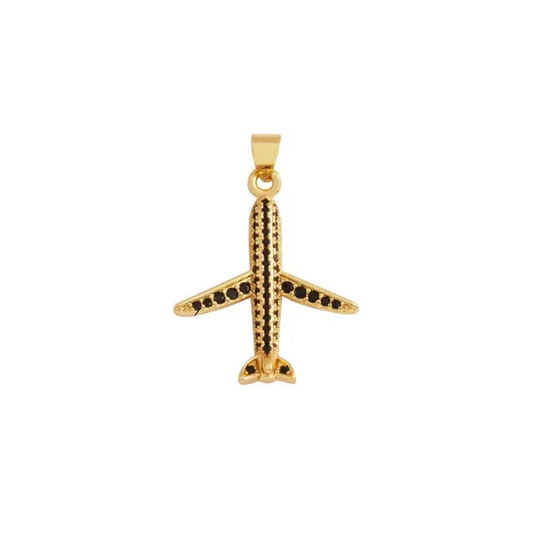 Black Pavé Jet Plane Charm ~ 14k Gold Filled Charm