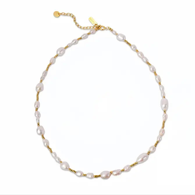 Anna Faux Pearl Chain Necklace with 18k Plated Stainless Steel Clasp