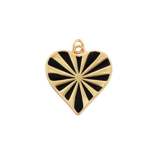 Black Sunshine Heart Charm ~ 14k Gold-Plated Charm for Necklaces and Bracelets