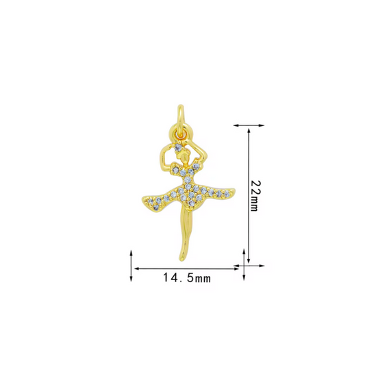 Prima Ballerina Charm  ~ 18k Gold Plated Brass Charm for Necklaces and Bracelets