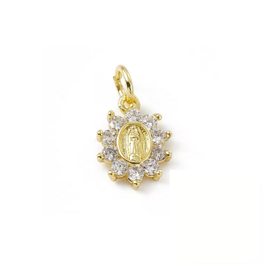 Virgin Mary Charm ~ 18k Gold Plated Brass with CZ Stone