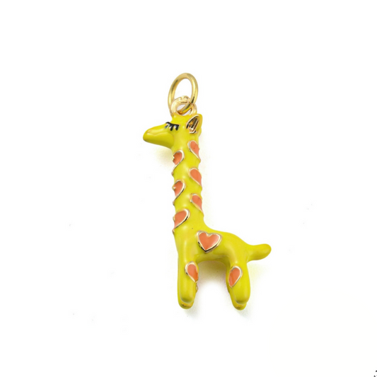 Safari Tail Giraffe Charm ~ 14k Gold Plated Stainless Steel with Enamel