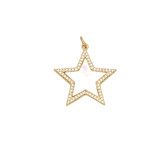 Shell Pearl Star ~ 14k Gold Plated Brass & Pave Stone