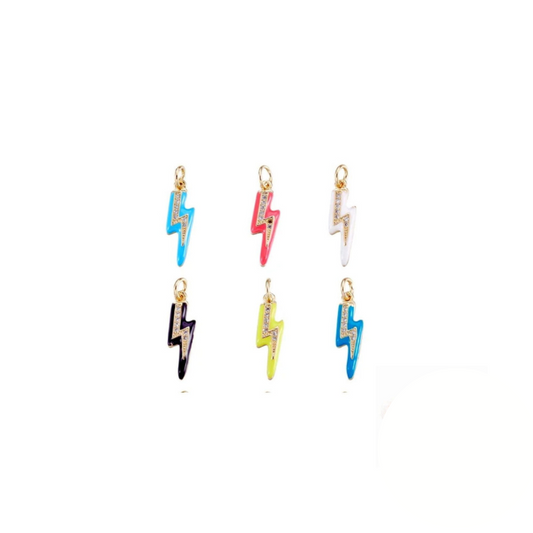 Mini Pavé Lightning Bolt Charm ~ 14k Gold Plated Brass & Enamel Charm for Necklaces and Bracelets