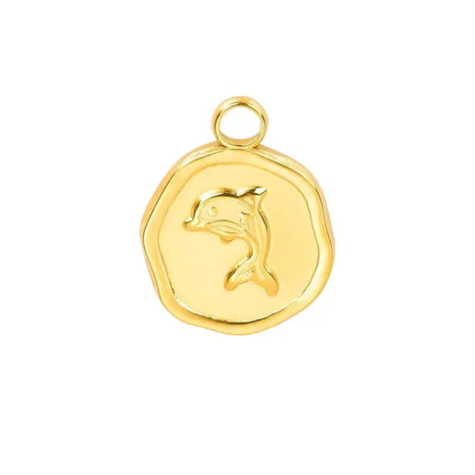 Dolphin Coin Charm ~ 18k Gold Plated Stainless Steel