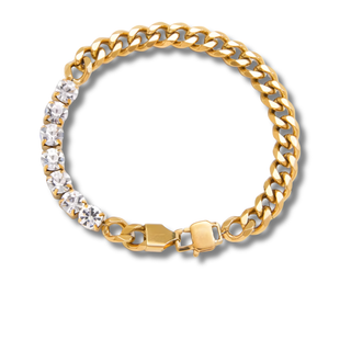Tropez Curb Chain Bracelet in 18K gold with CZ detail, water resistant and non tarnish, elegant everyday wear accessory