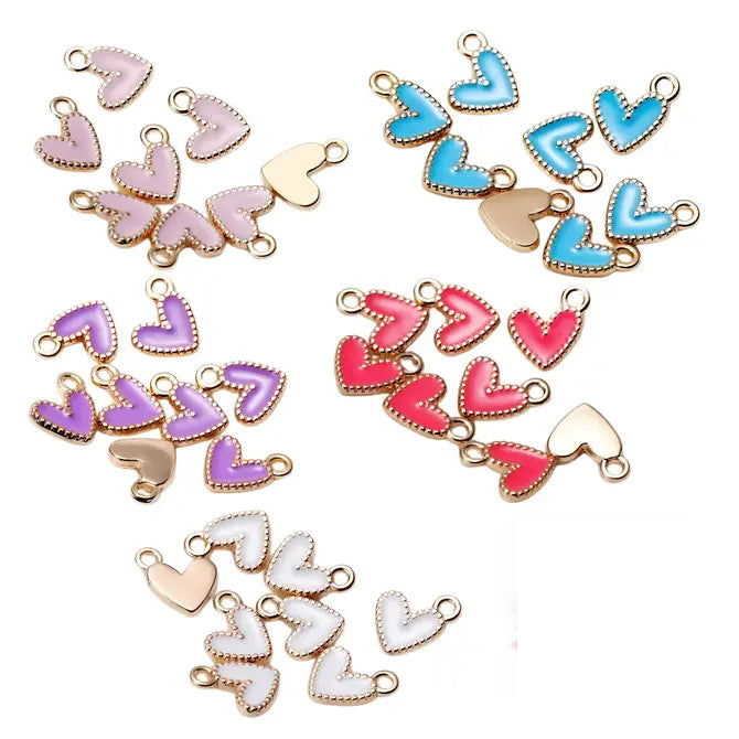 Baby Heart Charms ~ 18k Gold Plated Brass & Enamel Charm for Necklaces and Bracelets