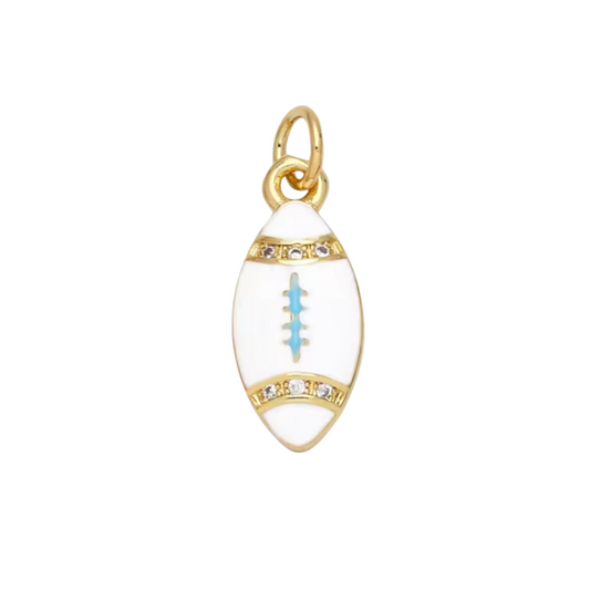 Football Charm ~ White ~  14k Gold Plated Brass  Charm for Necklaces and Bracelets