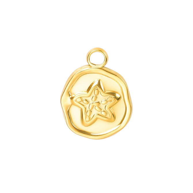 Gold Starfish Coin Charm~ 18k Gold Plated Stainless Steel