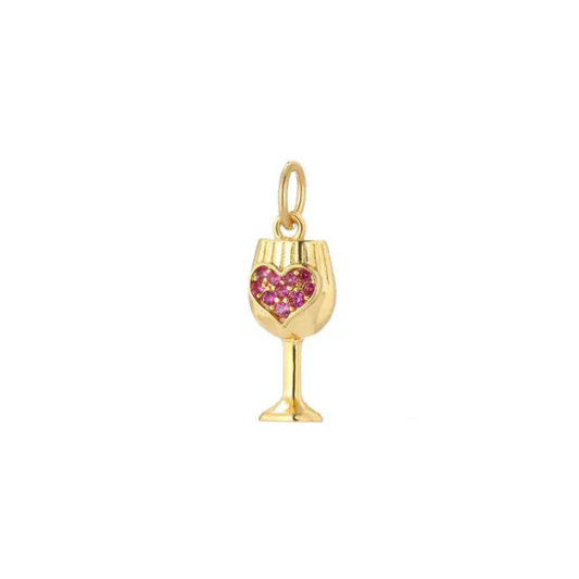 Wine Glass Charm ~ 18k Gold Plated Brass & Red Stone Charm for Necklaces and Bracelets