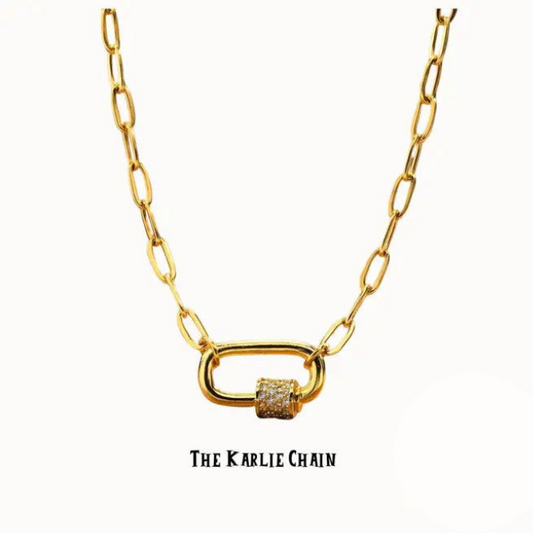 Karlie Lock Necklace ~ 18k Gold Plated Paperclip Chain with Lock