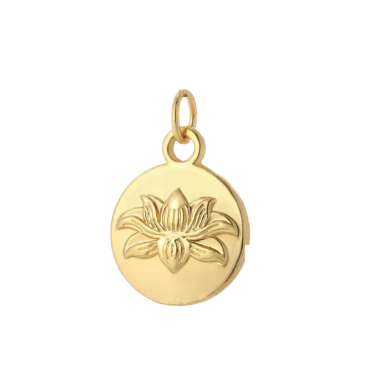 Lotus Flower Coin ~ 18k Gold Plated Stainless Steel Charm