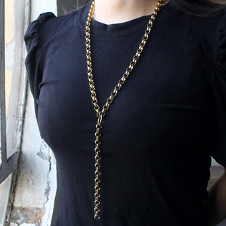 Anchor Drop Chain Necklace in gold-tone metal with chunky oval links and a long dangling chain drop, without a visible anchor pendant